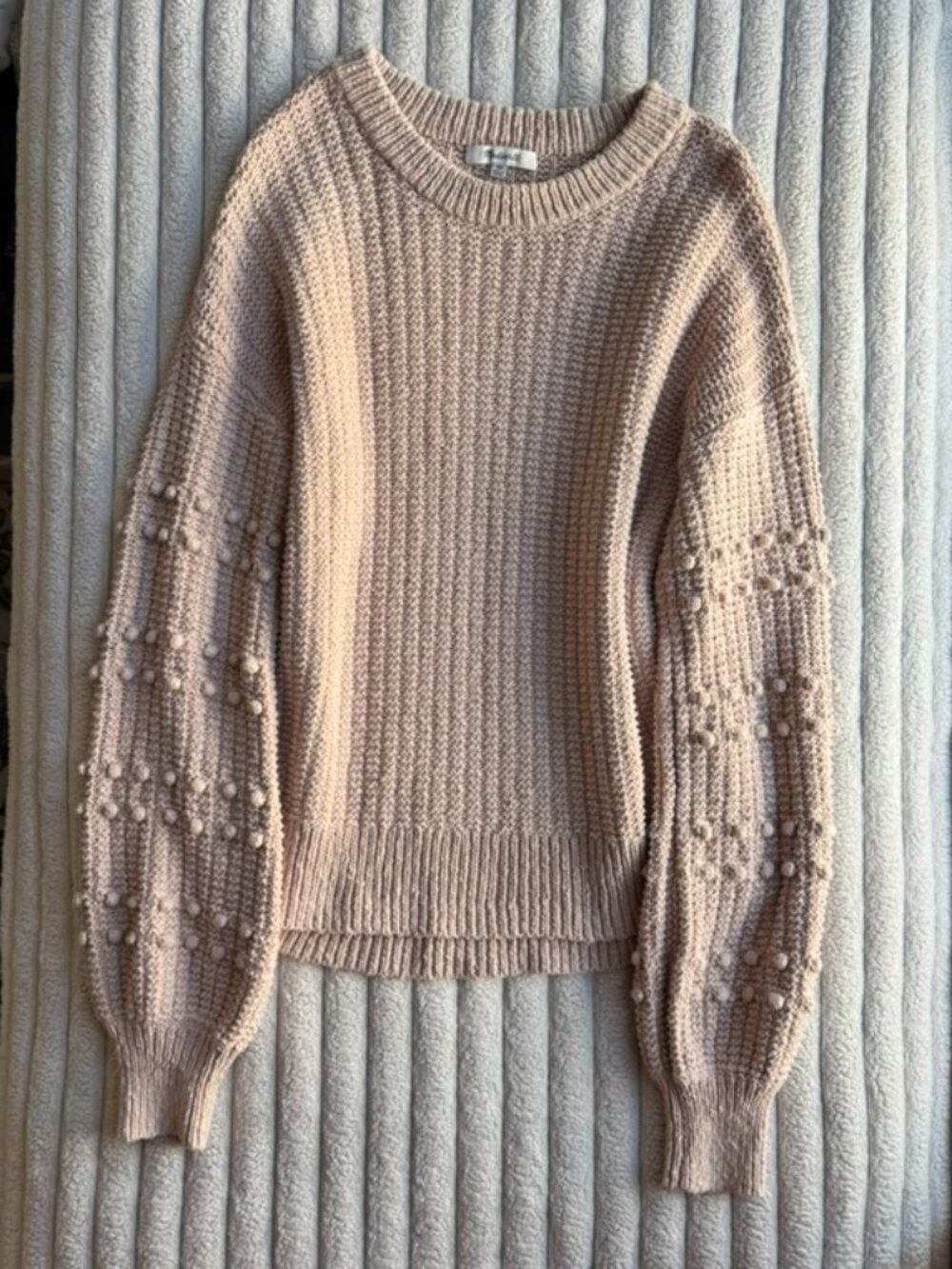 MADEWELL Sweater Womens XS Beige Chunky Balloon Sleeve Bobble Pullover